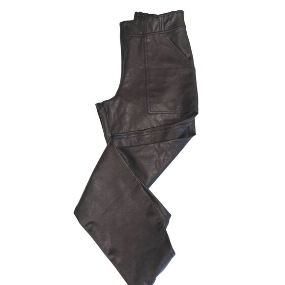 Spanx Faux Leather Joggers S Black Elastic Waist Stretch Pockets Pants - Picture 2 of 10